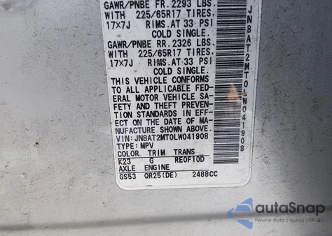 2020 Nissan Rogue Sv Fwd z USA, uszkodzony, nr VIN JN8AT2MT0LW041908